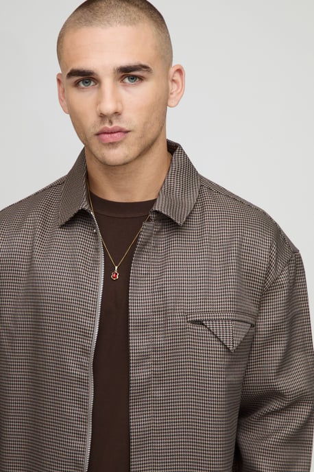 Oversized Houndstooth Pocket Detail Overshirt - Image 3