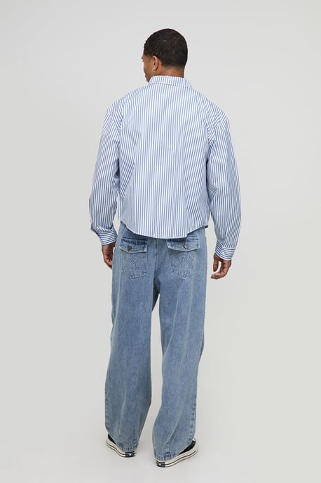 Oversized Boxy Stripe Long Sleeve Curved Hem Shirt - Image 2