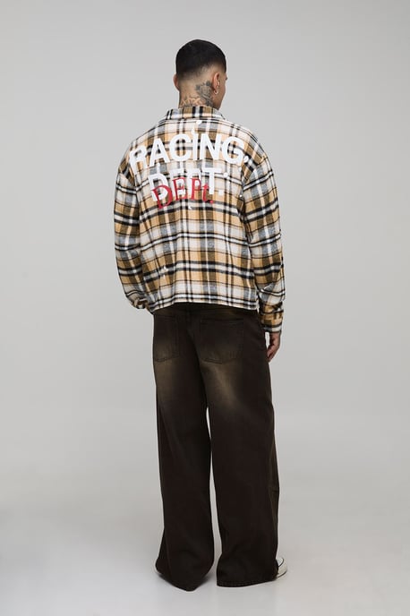 Tall Oversized Boxy Paint Splatter Check Shirt - Image 2