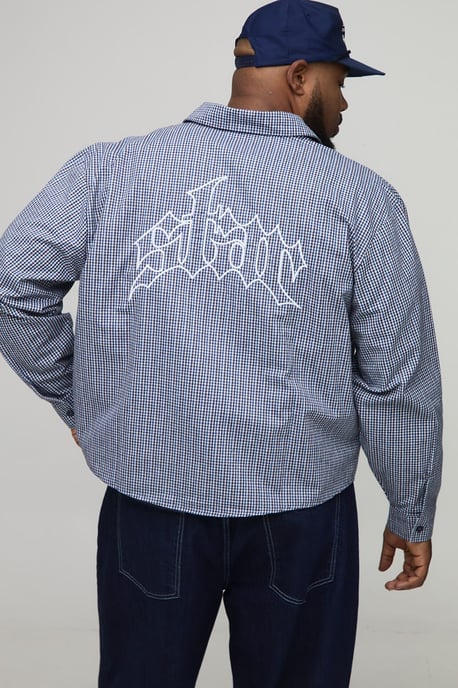 Plus Oversized Boxy Embroidered Micro Check Shirt - Image 1