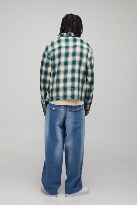 Oversized Ombre Rhinestone Embellished Heavyweight Check Shirt - Image 2