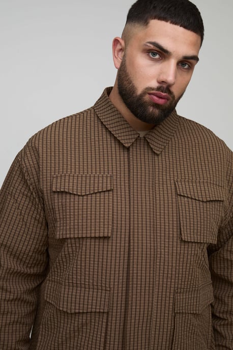 Plus Oversized Check Ripstop Cargo Shacket - Image 3