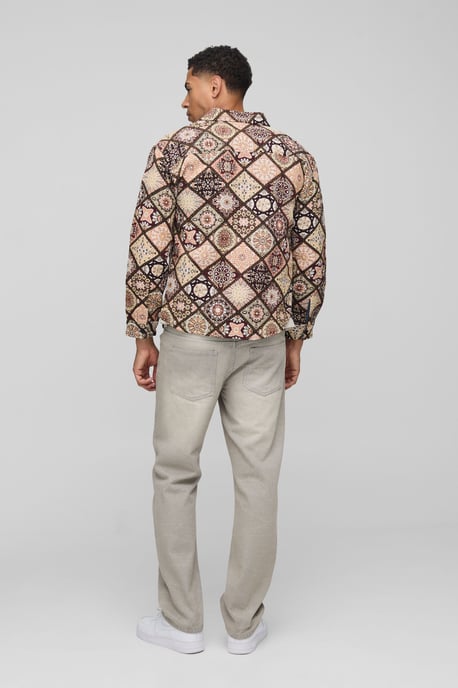 Long Sleeve Zip Through Diamond Tapestry Overshirt - Image 2