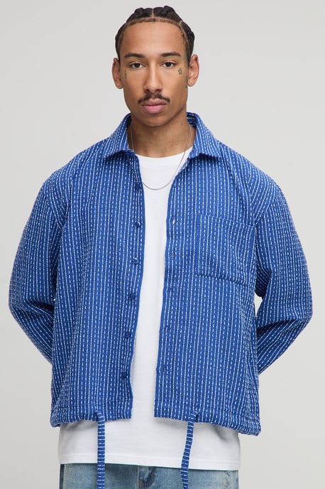 Oversized Boucle Bungee Hem Check Overshirt - Image 1