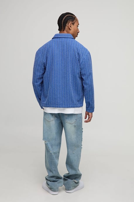 Oversized Boucle Bungee Hem Check Overshirt - Image 2