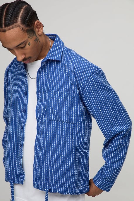 Oversized Boucle Bungee Hem Check Overshirt - Image 3