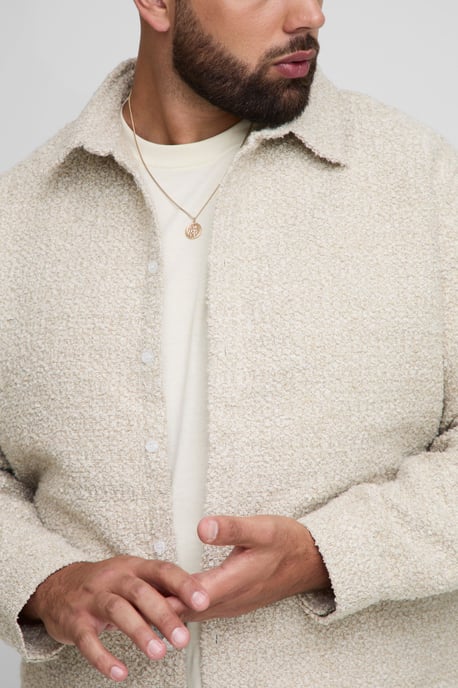 Plus Oversized Boxy Bungee Hem Boucle Overshirt - Image 3