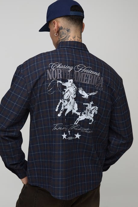 Tall Oversized Boxy Brushed Check Embroidered Shirt - Image 1