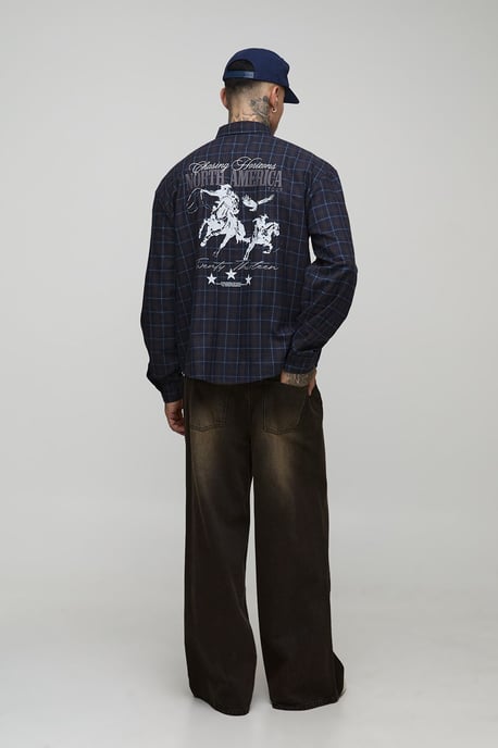 Tall Oversized Boxy Brushed Check Embroidered Shirt - Image 2