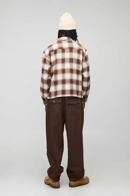 Oversized Boxy Brushed Check Badge Carpenter Overshirt - Image 2