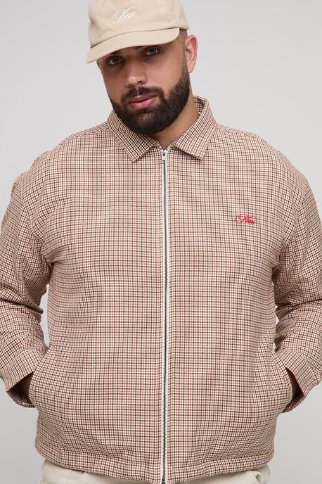 Plus Oversized Boxy Heritage Check Embroidered Zip Up Overshirt - Image 3
