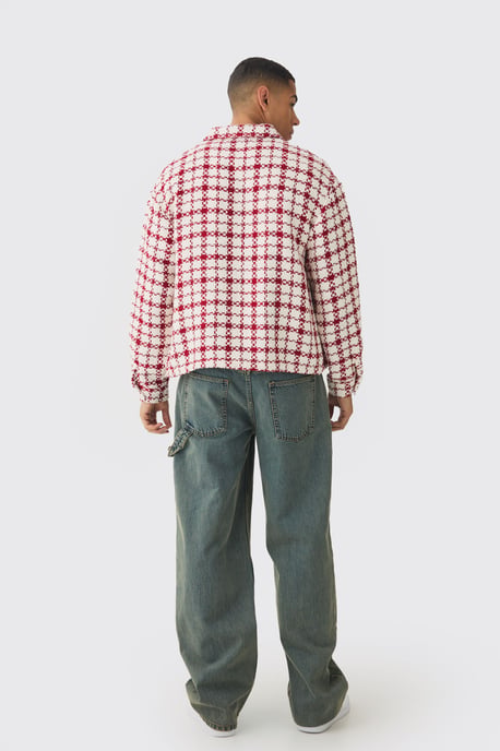 Oversized Boucle Bungee Hem Check Overshirt - Image 2
