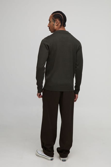 Regular Fit Button Up Knitted Long Sleeve Polo - Image 2