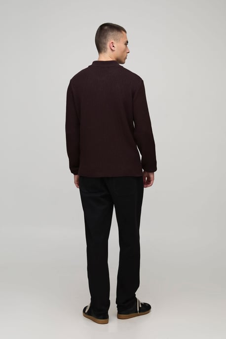 Regular Fit 1/4 Zip Rib Long Sleeve Knitted Polo - Image 2