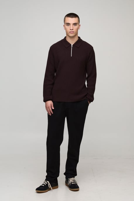 Regular Fit 1/4 Zip Rib Long Sleeve Knitted Polo - Image 4