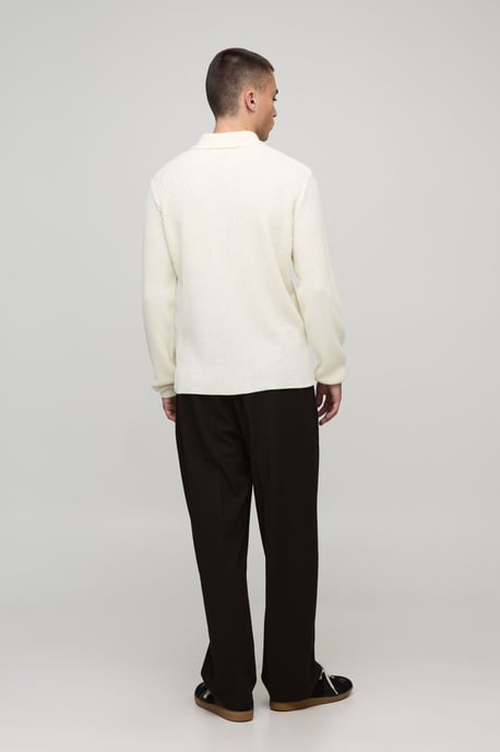 Regular Fit 1/4 Zip Rib Long Sleeve Knitted Polo - Image 2