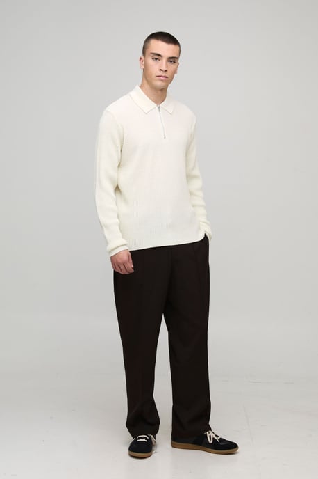 Regular Fit 1/4 Zip Rib Long Sleeve Knitted Polo - Image 4