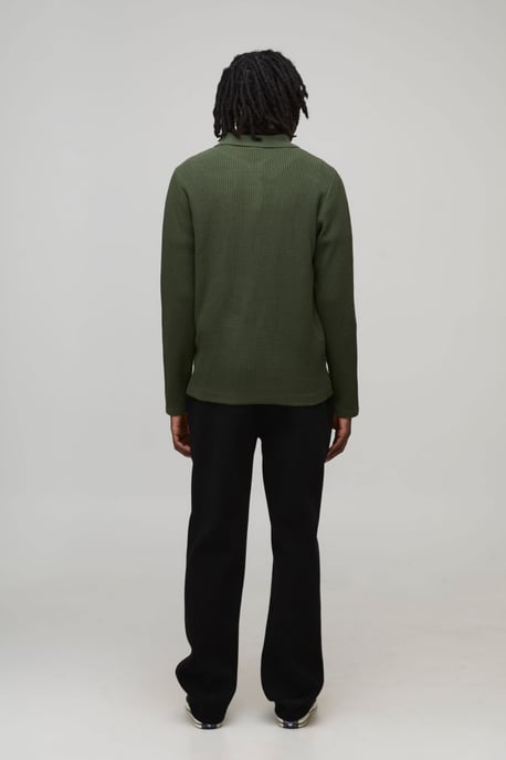 Regular Fit Button Neck Waffle Long Sleeve Knitted Polo - Image 2
