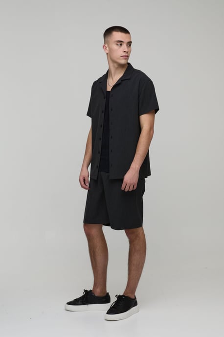 Regular Fit Seersucker Stripe Shirt & Short Set - Image 4