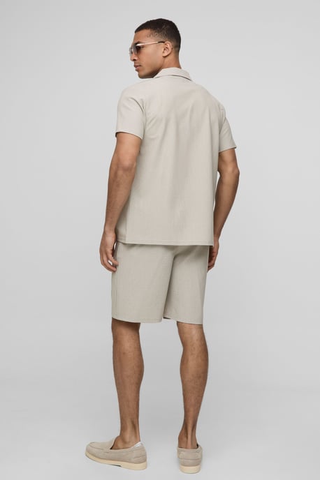 Regular Fit Seersucker Stripe Shirt & Short Set - Image 2