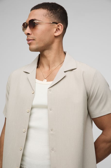 Regular Fit Seersucker Stripe Shirt & Short Set - Image 3