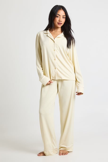 Jersey Piping Detail Long Sleeve Shirt & Trouser Pyjama Set - Image 2