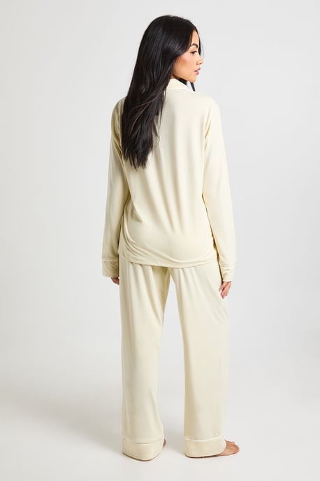 Jersey Piping Detail Long Sleeve Shirt & Trouser Pyjama Set - Image 3