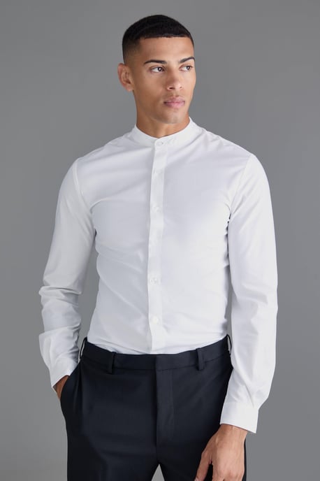 Slim Fit Grandad Collar Shirt - Image 1