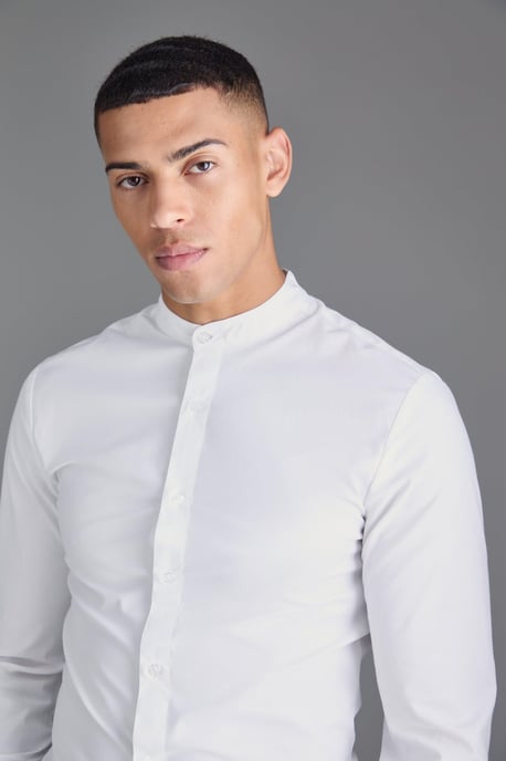 Slim Fit Grandad Collar Shirt - Image 3