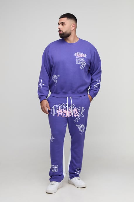 Plus Oversized Boxy Renaissance Print Sweatshirt& Slim Gusset Jogger Tracksuit - Image 1