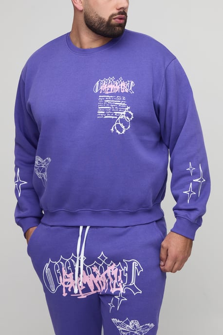 Plus Oversized Boxy Renaissance Print Sweatshirt& Slim Gusset Jogger Tracksuit - Image 3