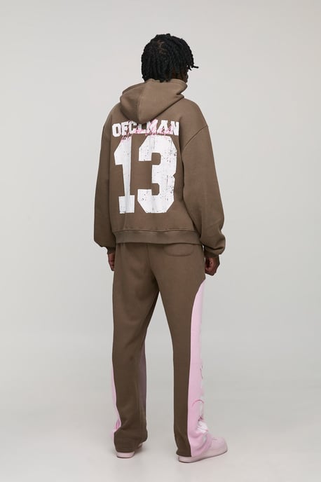 Tall Oversized Boxy Spray Wash 13 Print Hoodie & Baggy Panel Jogger Tracksuit - Image 2