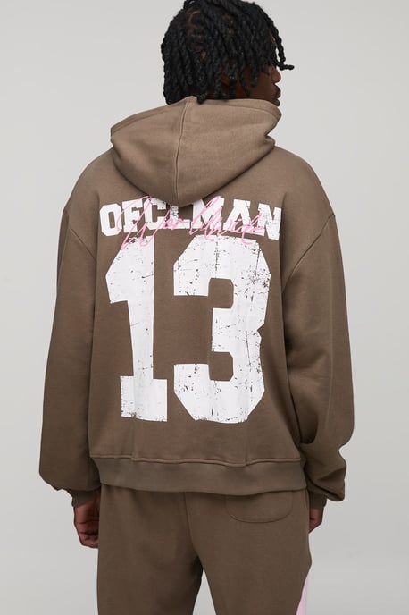 Tall Oversized Boxy Spray Wash 13 Print Hoodie & Baggy Panel Jogger Tracksuit - Image 3
