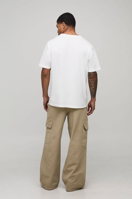 Wide Fit Half & Half Waistband Cargo Pocket Washed Twill Trouser - Image 2