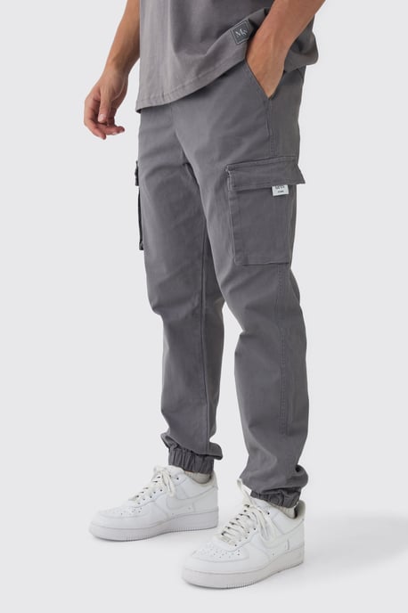 Slim Fit Elasticated Waist Woven Tab Cuffed Cargo Trousers - Image 1