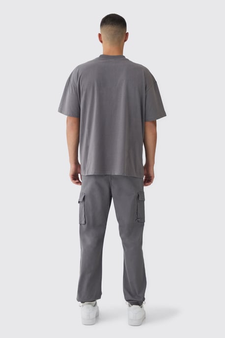 Slim Fit Elasticated Waist Woven Tab Cuffed Cargo Trousers - Image 2