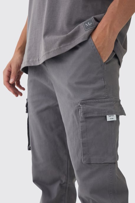 Slim Fit Elasticated Waist Woven Tab Cuffed Cargo Trousers - Image 3