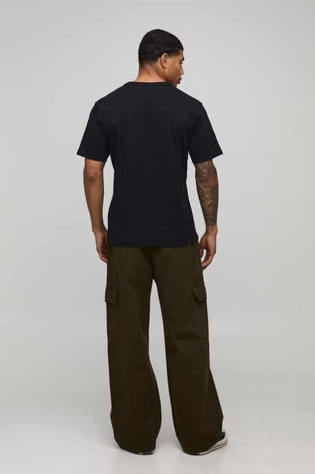 Wide Fit Half & Half Waistband Cargo Pocket Washed Twill Trouser - Image 2