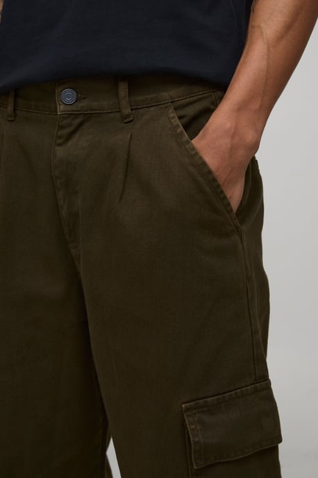 Wide Fit Half & Half Waistband Cargo Pocket Washed Twill Trouser - Image 3