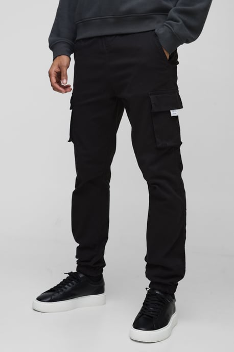 Slim Fit Elasticated Waist Woven Tab Cuffed Cargo Trousers - Image 1