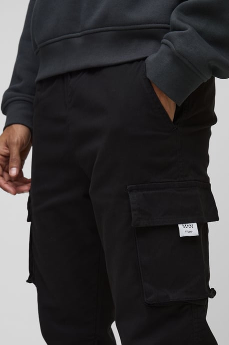 Slim Fit Elasticated Waist Woven Tab Cuffed Cargo Trousers - Image 3