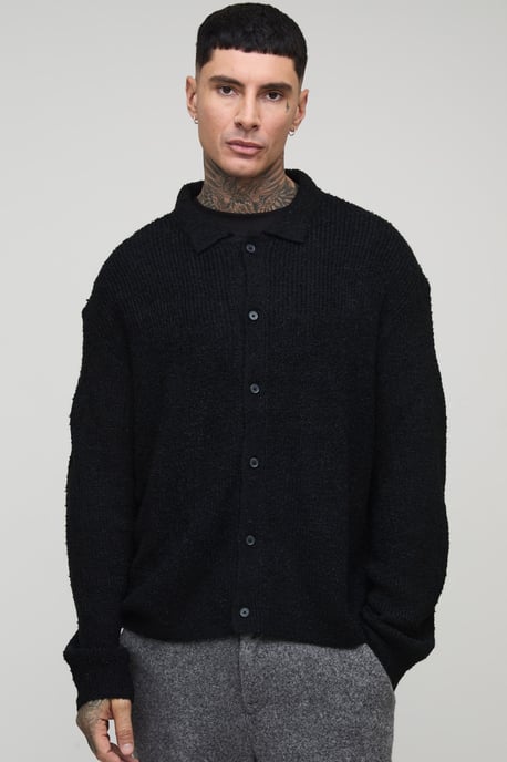 Tall Basic Boxy Brushed Knitted Shirt - Image 1