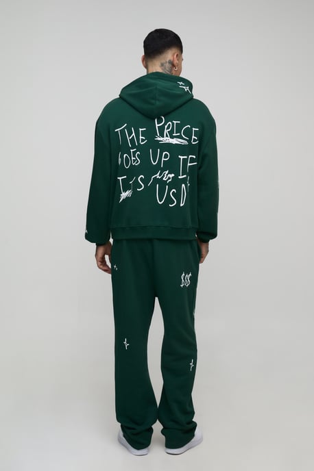 Tall Oversized Boxy Doodle Print Hoodie & Oversized Dropped Crotch Jogger Tracksuit - Image 2