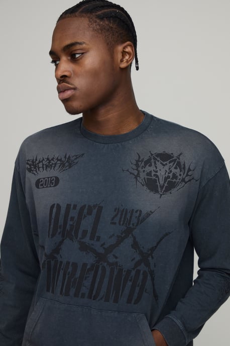 Oversized Heavyweight Washed Distressed Long Sleeve T-Shirt - Image 3