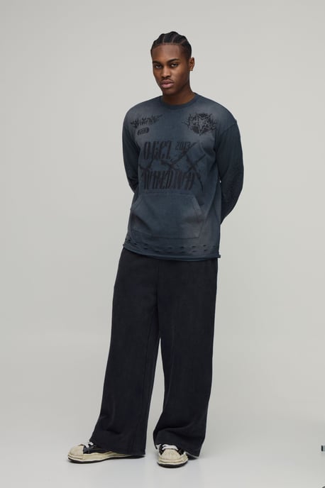 Oversized Heavyweight Washed Distressed Long Sleeve T-Shirt - Image 4