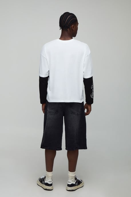 Oversized Boxy Faux Layer Gothic Printed Long Sleeve T-Shirt - Image 2