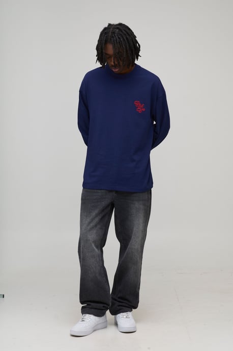 Oversized Heavyweight BM Embroidered Long Flute Sleeve T-Shirt - Image 4