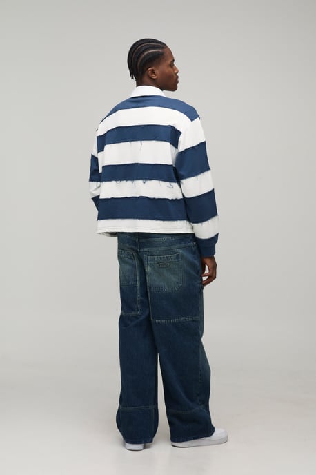 Wide Leg Panelled Moto Embossed Jeans - Image 2