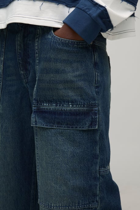 Wide Leg Panelled Moto Embossed Jeans - Image 3