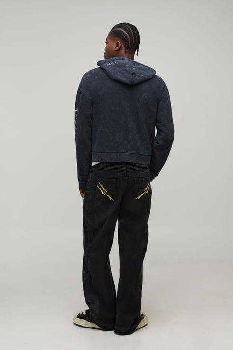 Wide Leg Ripped Moto Applique Jeans - Image 2